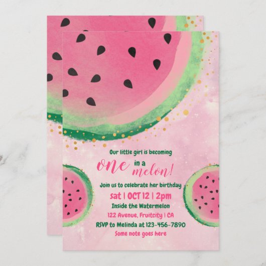 Un dans une pastèque Baby Birthday Invitation (Devant / Derrière)