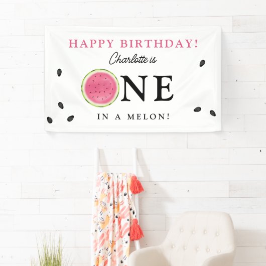 Un dans une pastèque Melon Été Bannière d'annivers (En situation)