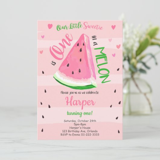 Un dans une pastèque rose melon Invitation d'anniv (Debout devant)