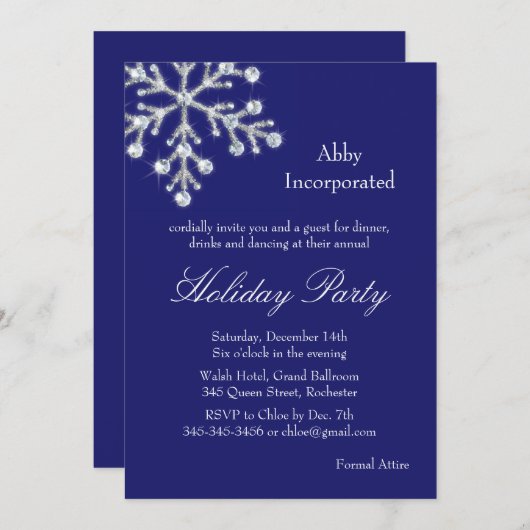 Un Décalage Bleu Invitation De Fêtes De Snowflake  (Devant / Derrière)