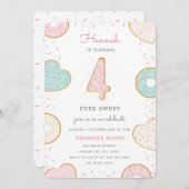 Un Donut Four Anniversaire invitation rose (Devant / Derrière)