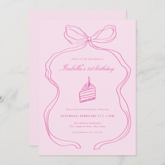 Un doux anniversaire Invitation fille premier anni (Devant / Derrière)