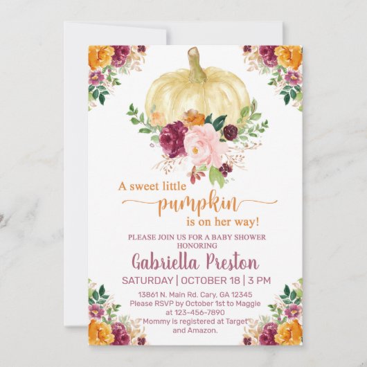 Un doux petit invitation baby shower citrouille, b (Devant)