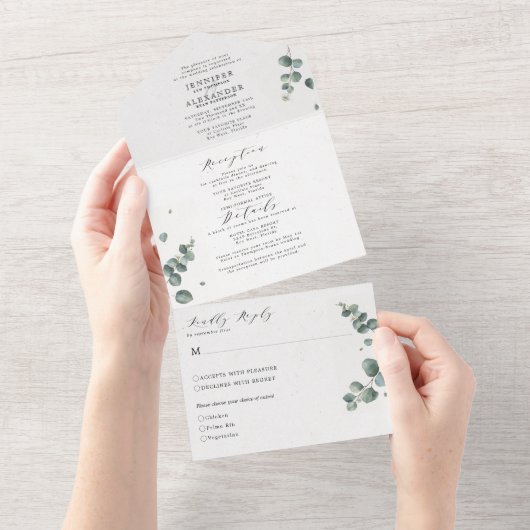 Un Elégant Mariage Eucalyptus tout en une invitation (Déchirure)