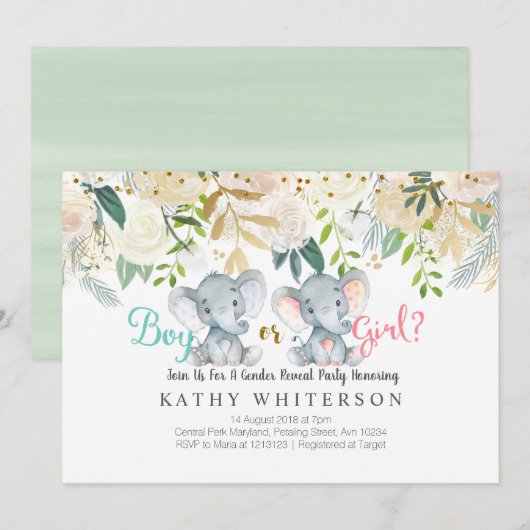 Un éléphant révèle son sexe Invitation Botanique (Devant / Derrière)