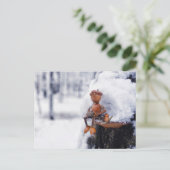 Un elfe de maïs avec un café - carte postale hiver (Debout devant)