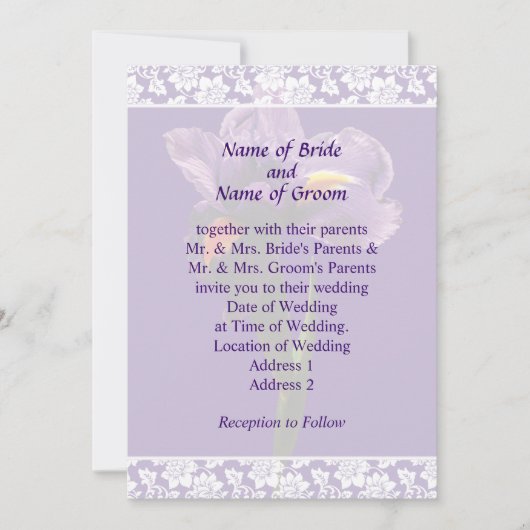 Un ensemble de faire-part de mariage à iris violet (Devant)