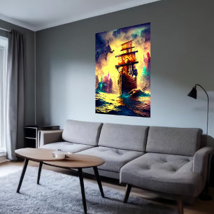 Un étrange navire en mer AI Art Poster