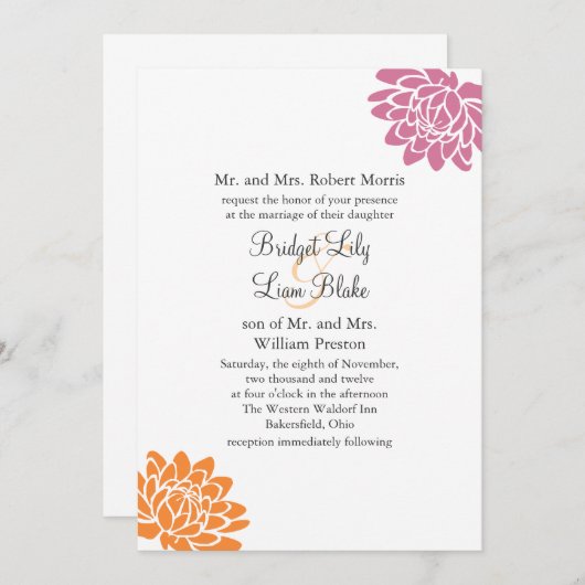 Un faire-part de mariage 2 (orange) de fleur de (Devant / Derrière)