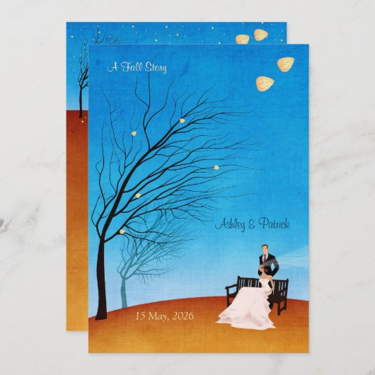 Un faire-part de mariage d'histoire d'automne (Devant / Derrière)