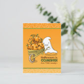 Un fantôme mignon avec carte postale en brouette (Debout devant)