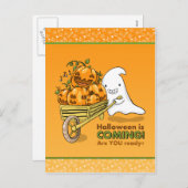 Un fantôme mignon avec carte postale en brouette (Devant / Derrière)