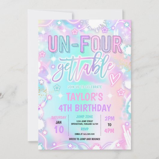 Un-Four-Gettable Neon Glow 4e verjaardagsfeest Kaart (Voorkant)