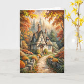 Un gîte en automne Carte d'anniversaire (Fleur jaune)