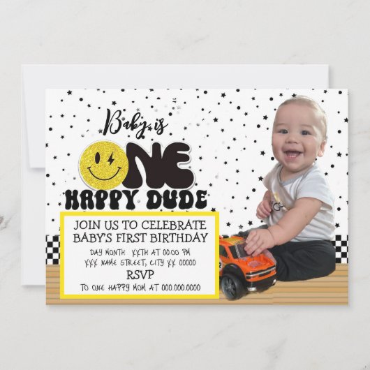 Un heureux Dude Milestone Invitations photo (Devant)