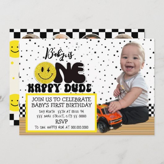 Un heureux Dude Milestone Invitations photo (Devant / Derrière)