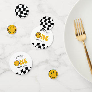 Un heureux Mec 1er anniversaire À damiers Confetti