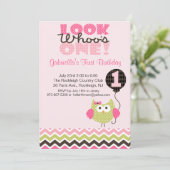 Un hibou rose, une invitation pour un anniversaire (Debout devant)