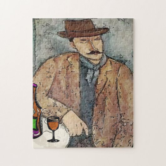 Un homme avec du vin sur la table Jigsaw Puzzle (Vertical)