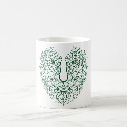 Un Homme Vert Feuilles Face À La Mug De Café