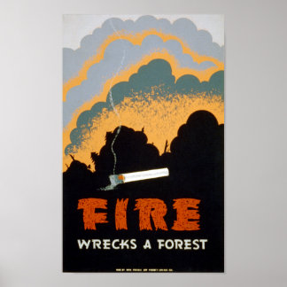 Un incendie poster vintage détruit une forêt - POS