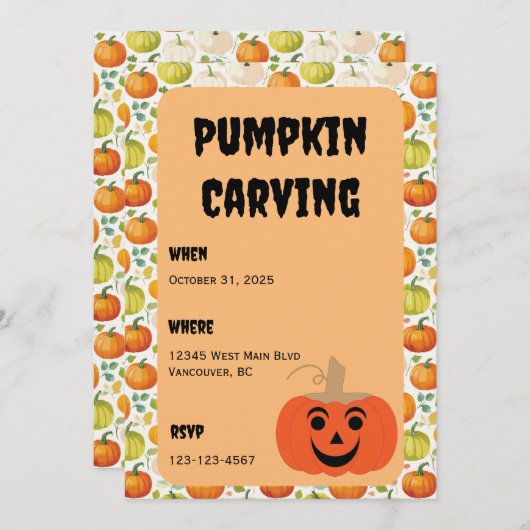 Un Invitation à un Citrouille d'Halloween (Devant / Derrière)