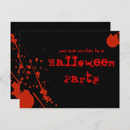 Un Invitation d'Halloween noir éclaboussé de sang (Devant / Derrière)