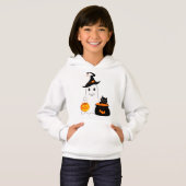 Un joli fantôme avec un chat noir célèbre l'hallow (Devant entier)