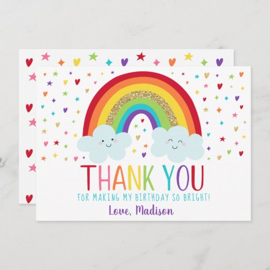 Un joli nuage arc-en-ciel en Merci d'anniversaire (Devant / Derrière)