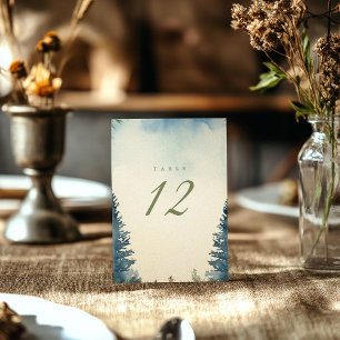 Un joli numéro de table de pins verts d'hiver