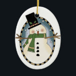 Un joli ornement de bonhomme de neige<br><div class="desc">Ornement rond adorable avec l'adorable oeuvre primitive de campagne d'un bonhomme de neige festif,  en chapeau et foulard décoré. Grand ornement d'arbre de Noël que tout le monde appréciera. Un cadeau merveilleux pour tous les amateurs d'art de pays.</div>