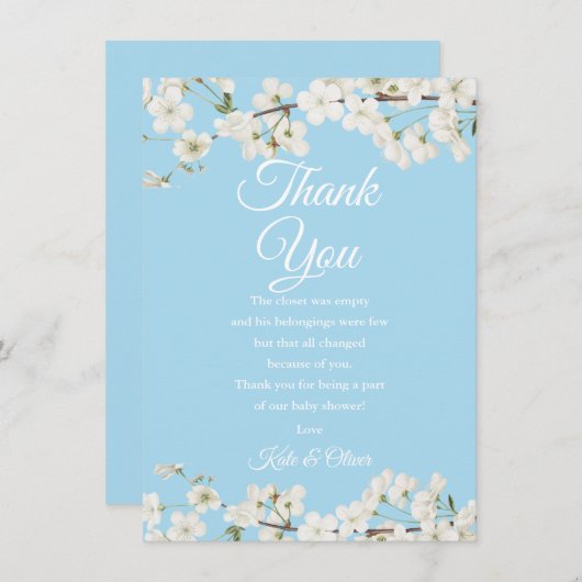 Un joli poème de Merci de Baby shower en fleurs bl (Devant / Derrière)