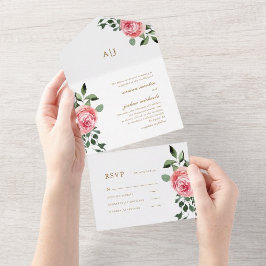 Un Joli rose Roses Mariage Tout en une invitation (Déchirure)