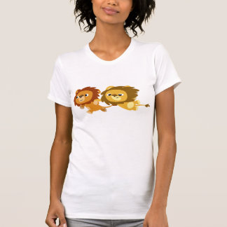 Un joli T-shirt féminin avec des lions en caricatu