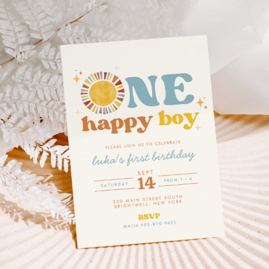 Un Joyeux Boy Boho Sun First Birthday Invitation