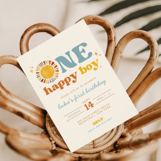 Un Joyeux Boy Boho Sun First Birthday Invitation