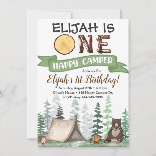 Un joyeux Camper Anniversaire Invitation 1er Anniv (Devant)