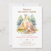 Un Joyeux Camper Bear Girl Anniversaire Invitation (Devant)