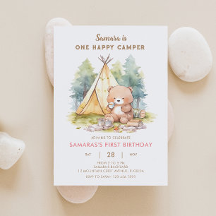Un Joyeux Camper Bear Girl Anniversaire Invitation
