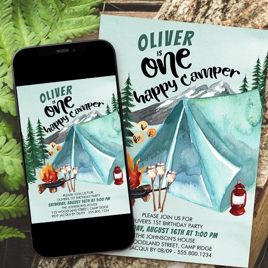 Un Joyeux Camper Boys 1er Invitation anniversaire