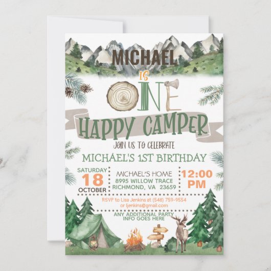 Un Joyeux Camper Invitation Anniversaire (Devant)