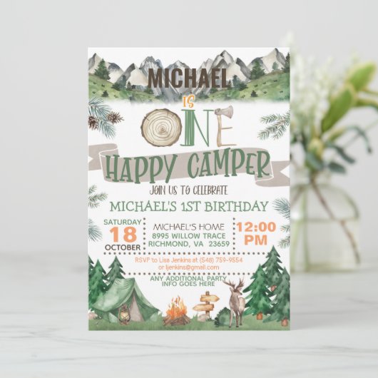 Un Joyeux Camper Invitation Anniversaire (Debout devant)
