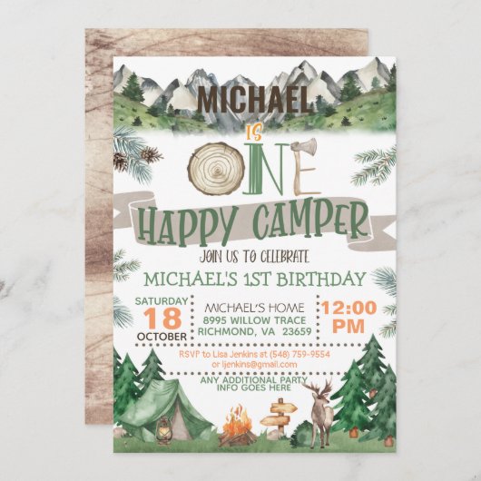 Un Joyeux Camper Invitation Anniversaire (Devant / Derrière)