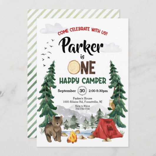 Un Joyeux Camper Invitation Anniversaire (Devant / Derrière)