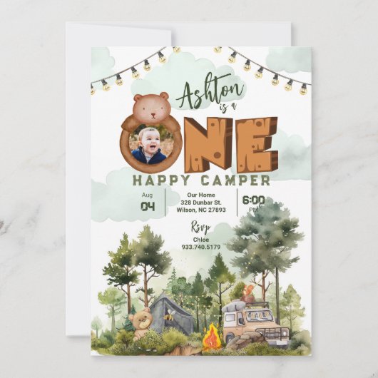 Un joyeux Camper Invitation d'anniversaire avec ph (Devant)