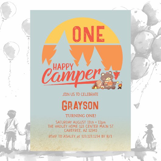 Un Joyeux Camper Retro Invitation Anniversaire