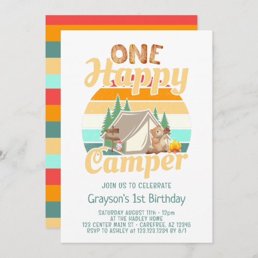 Un Joyeux Camper Woodland Invitation d'anniversair (Devant / Derrière)