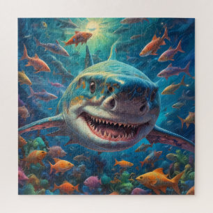 Un joyeux grand requin blanc nageant - Puzzle de J
