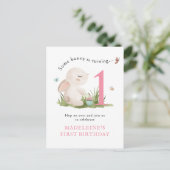 Un lapin est une invitation rose 1er anniversaire (Debout devant)