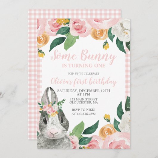 Un lapin est une première invitation d'anniversair (Devant / Derrière)